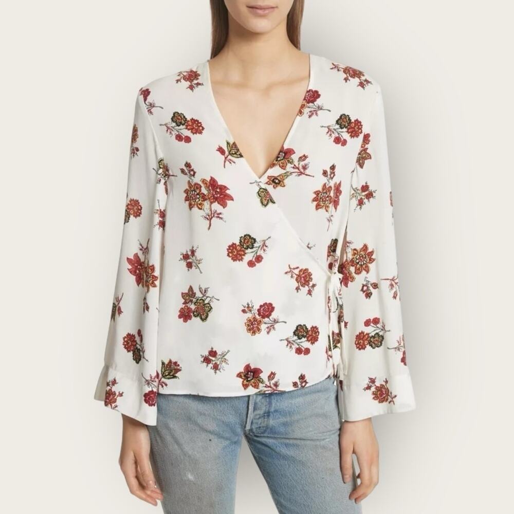 A.L.C | Silk Floral Wrap Blouse | Off-White/Red | Size 6